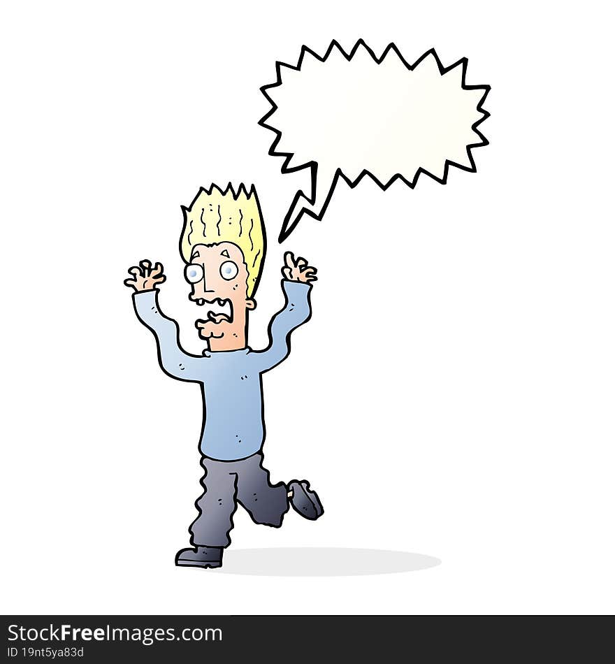 cartoon terrified man with speech bubble