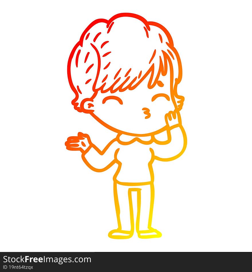 warm gradient line drawing cartoon woman thinking