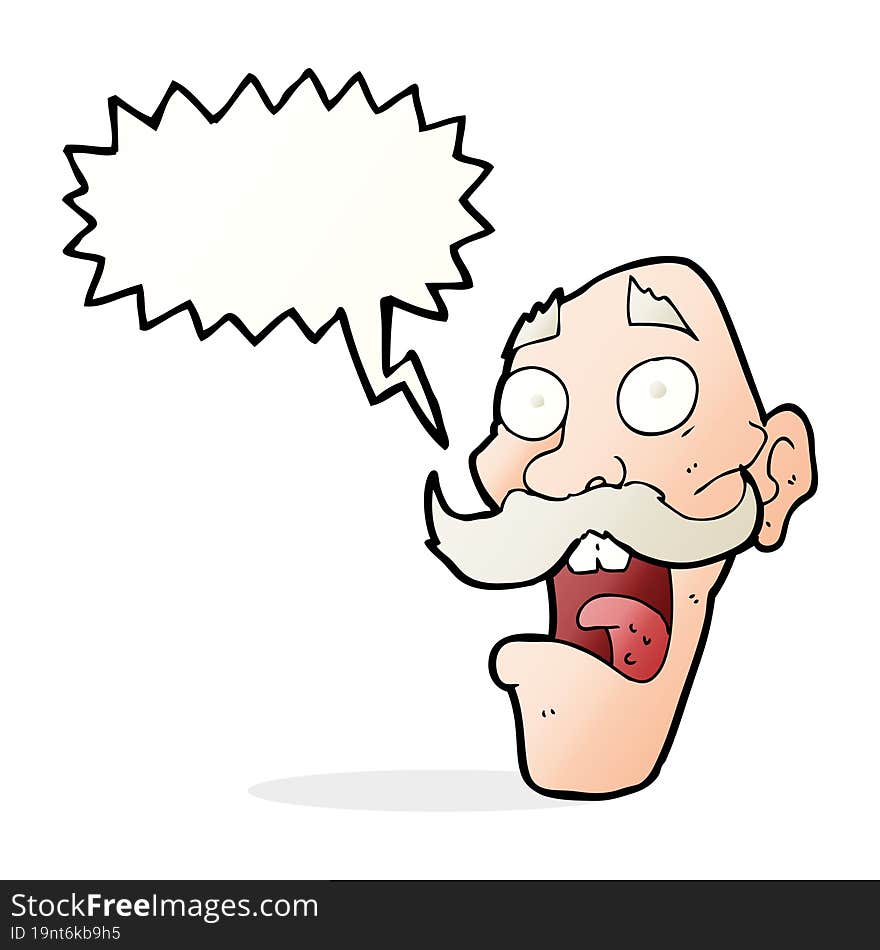 Cartoon Frightened Old Man With Speech Bubble