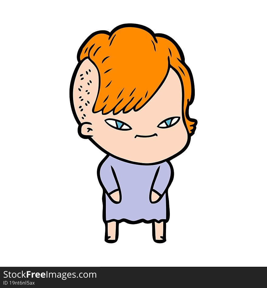 cute cartoon girl with hipster haircut. cute cartoon girl with hipster haircut