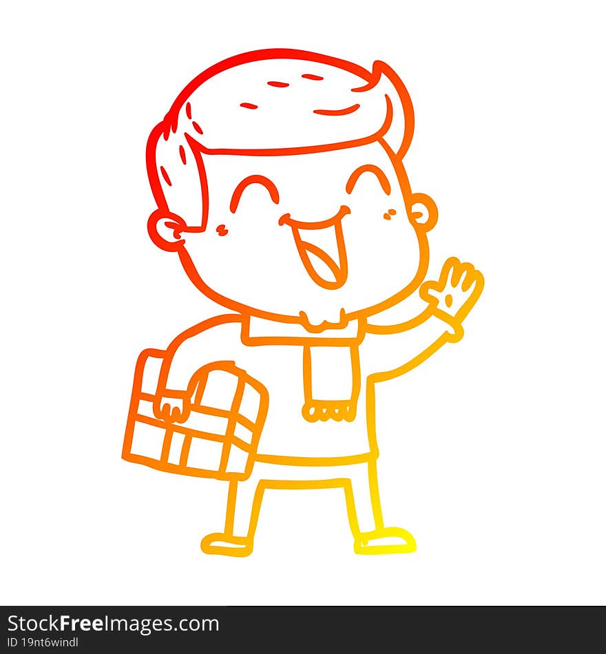 warm gradient line drawing of a cartoon happy man