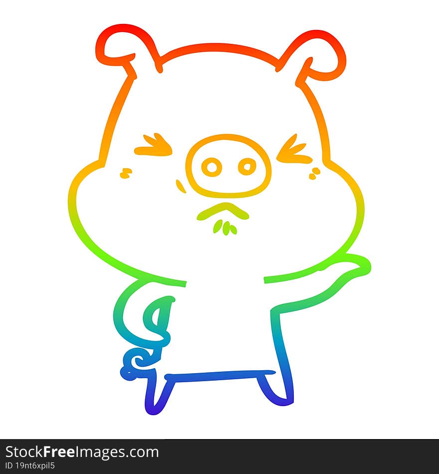 rainbow gradient line drawing cartoon angry pig