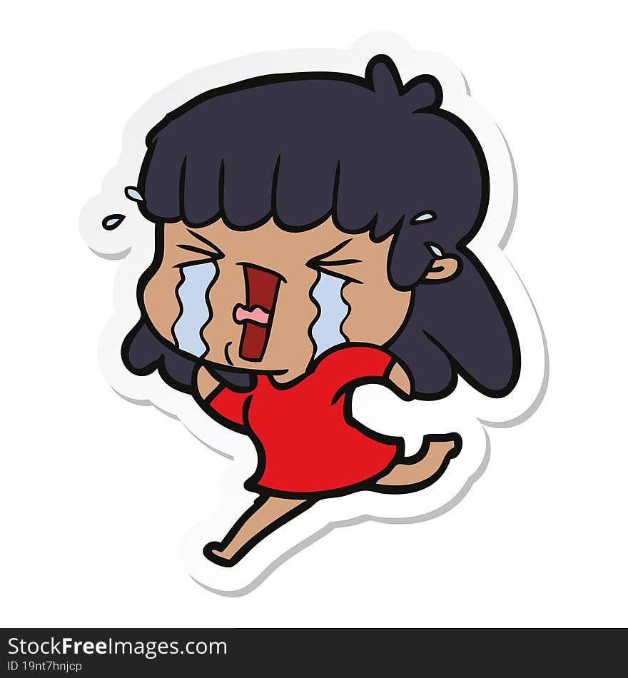 Sticker Of A Cartoon Woman In Tears