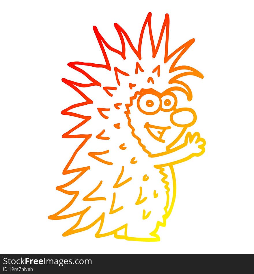 Warm Gradient Line Drawing Cartoon Spiky Hedgehog