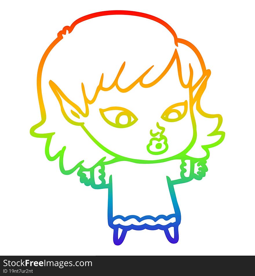 Rainbow Gradient Line Drawing Pretty Cartoon Elf Girl