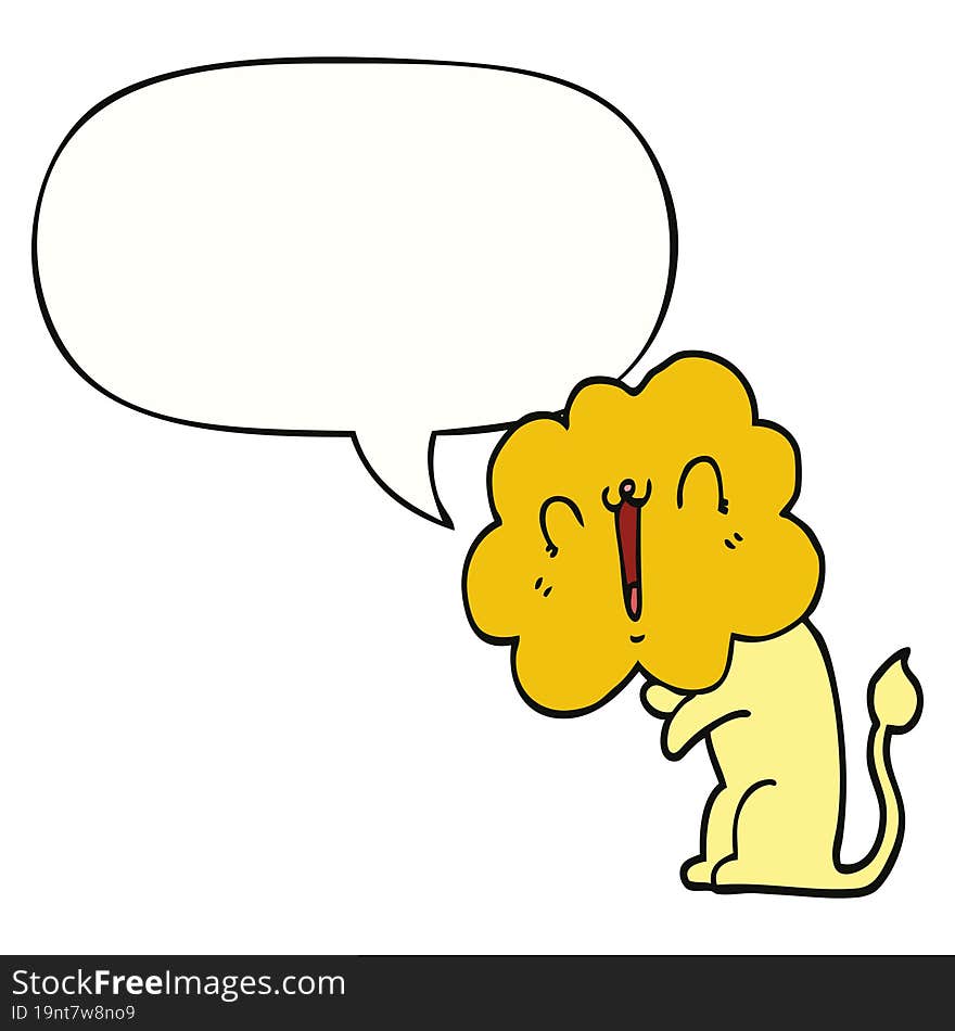 Cute Cartoon Lion And Speech Bubble