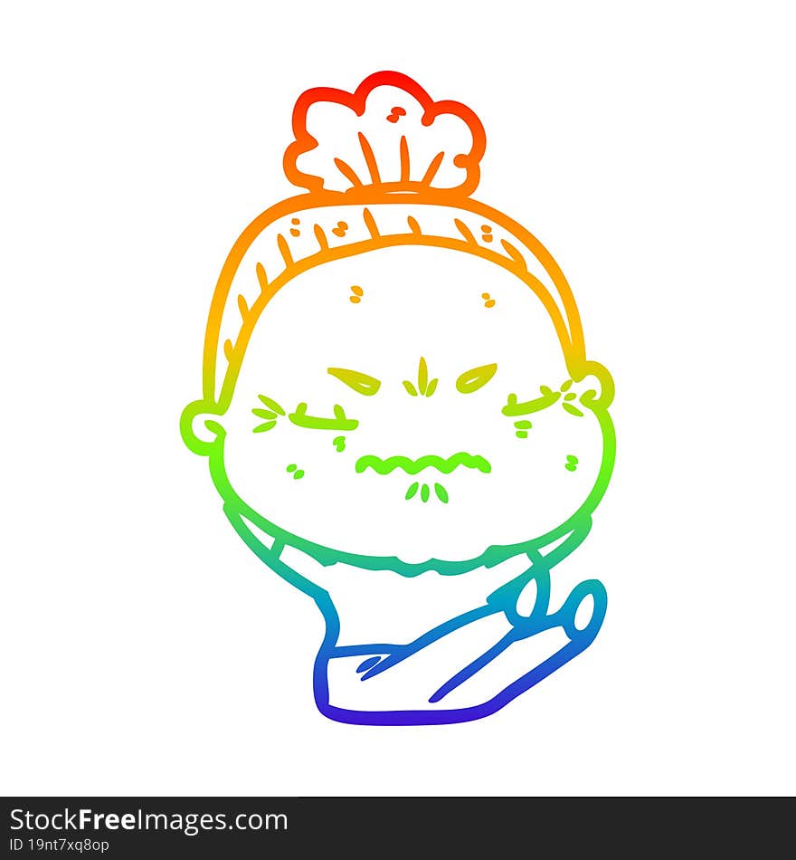 rainbow gradient line drawing cartoon annoyed old lady