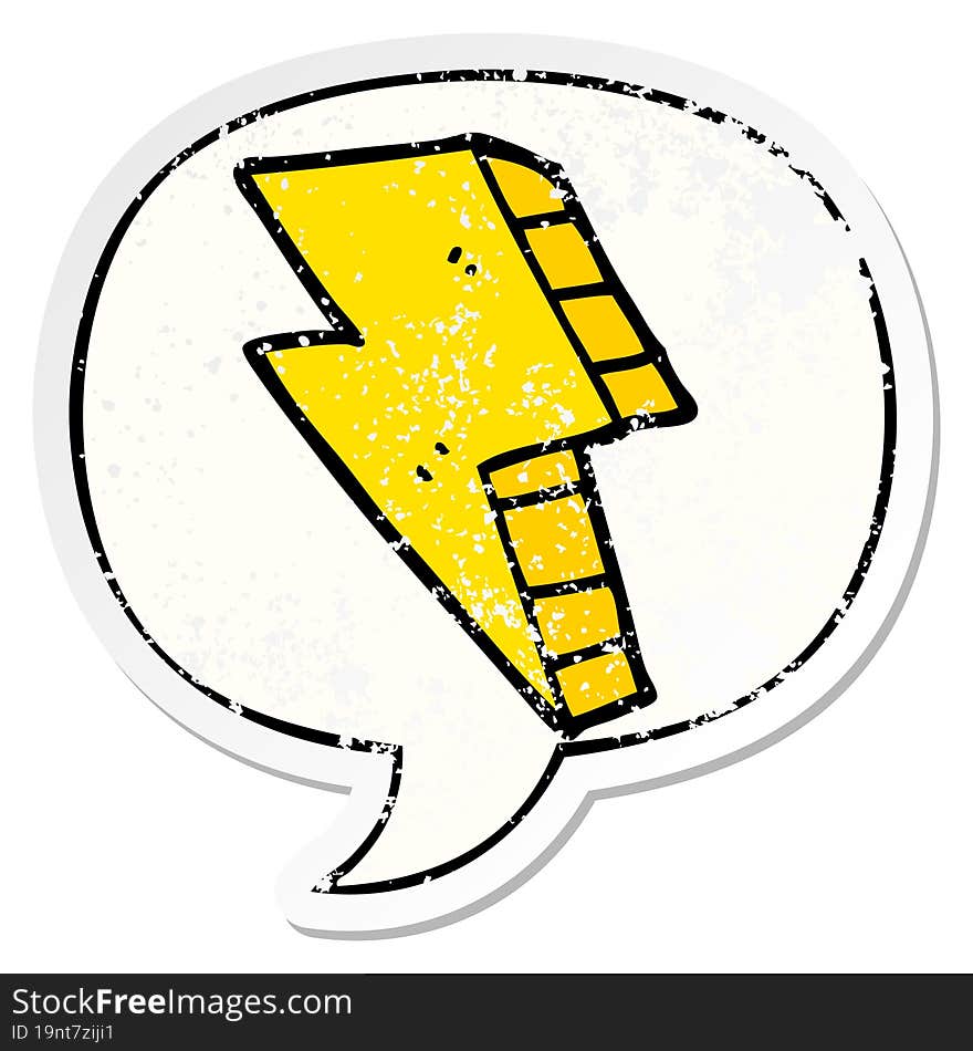 cartoon lightning bolt and speech bubble distressed sticker