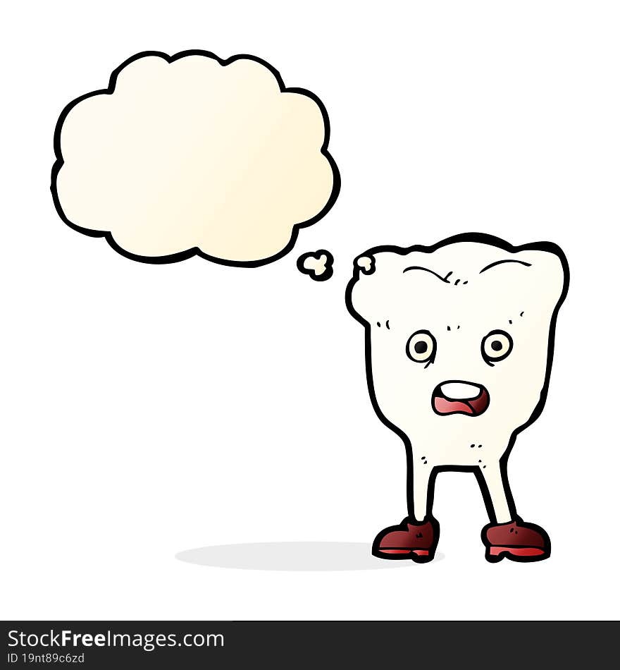 cartoon tooth with thought bubble