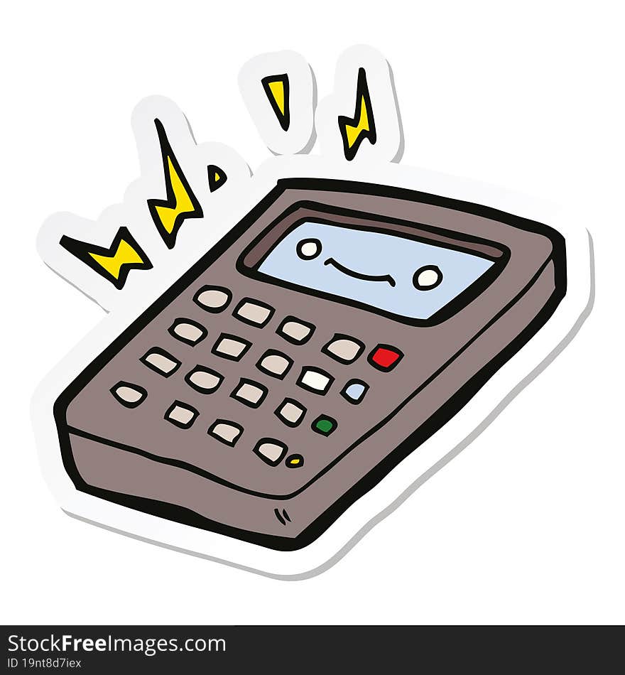 sticker of a cartoon calculator