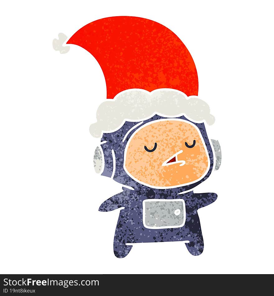 hand drawn christmas retro cartoon of kawaii astronaut