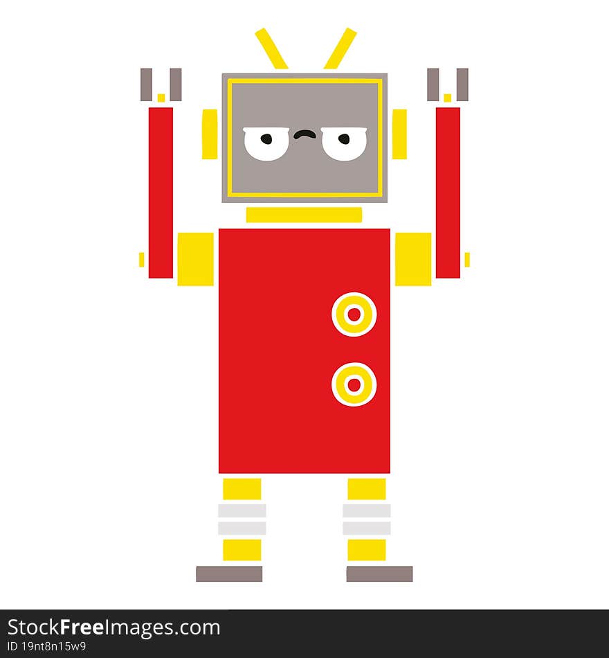 flat color retro cartoon annoyed robot