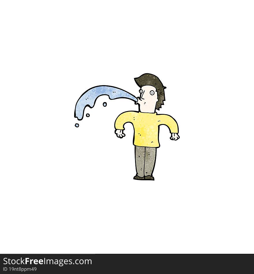 cartoon man spitting water