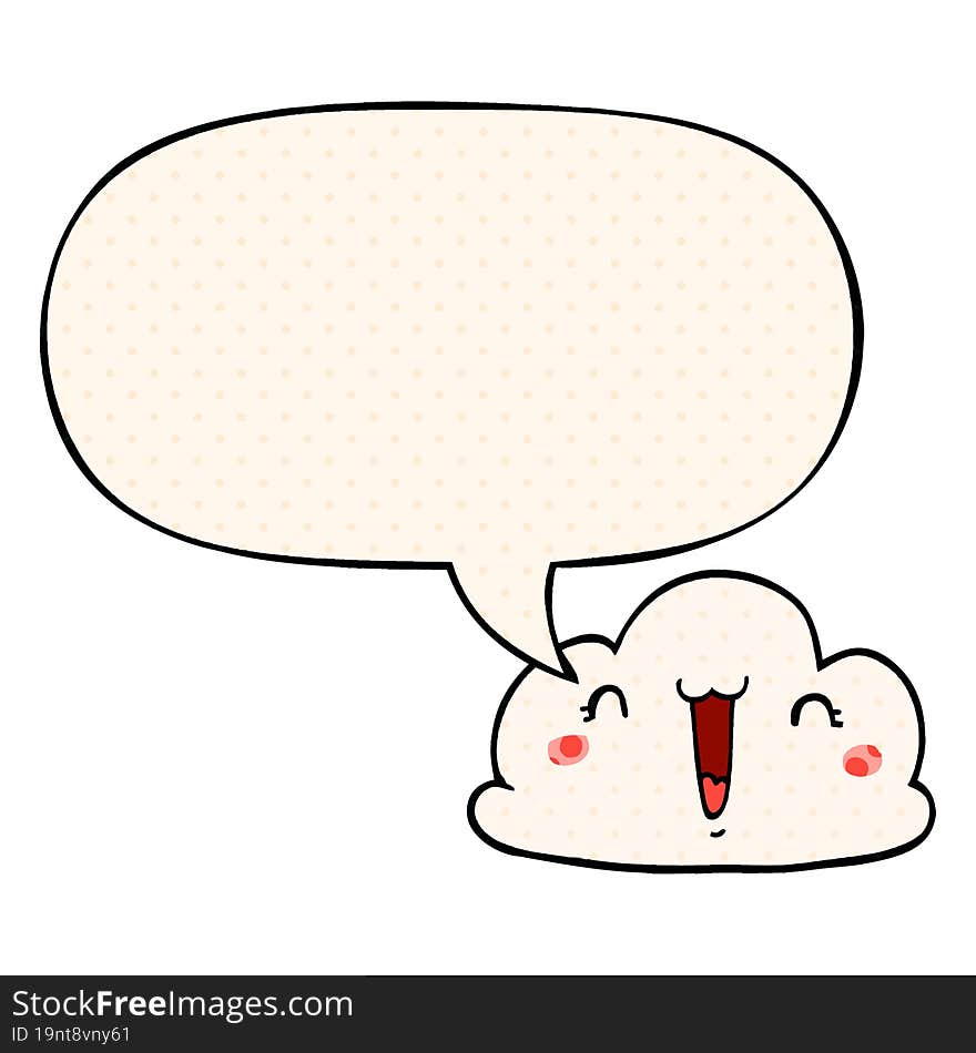 cute cartoon cloud and speech bubble in comic book style