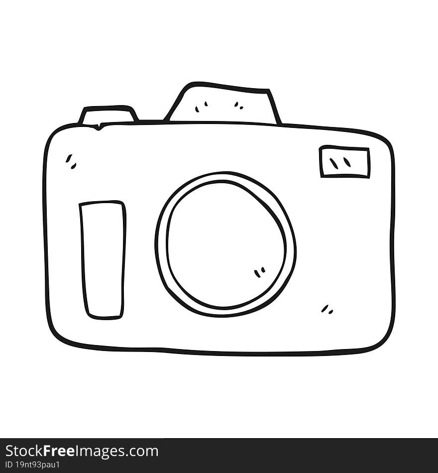freehand drawn black and white cartoon camera