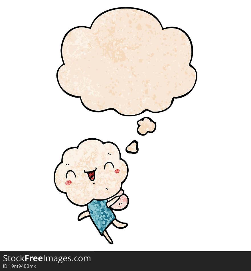 cute cartoon cloud head creature and thought bubble in grunge texture pattern style