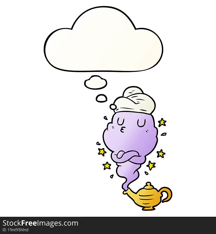 cartoon genie with thought bubble in smooth gradient style