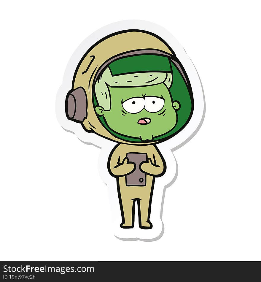 sticker of a cartoon tired astronaut