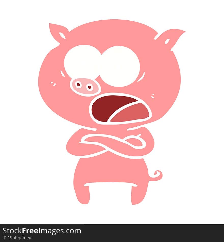 flat color style cartoon pig shouting