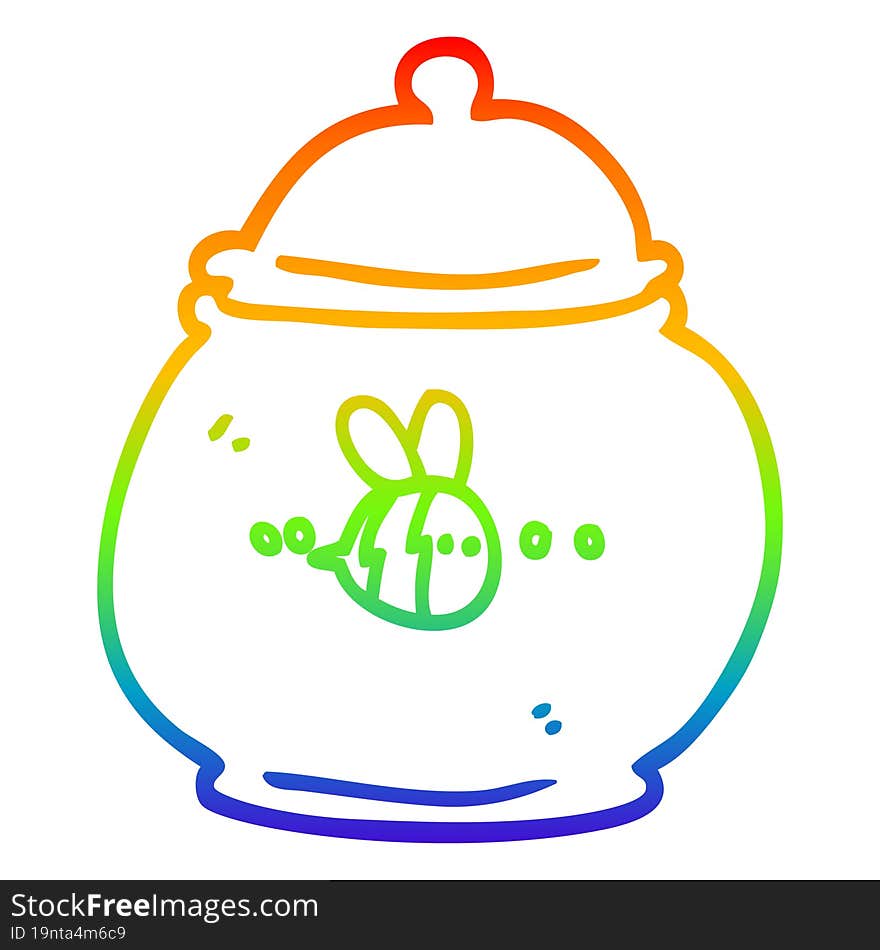 rainbow gradient line drawing of a cartoon honey pot