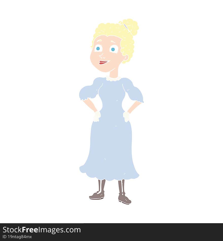 flat color illustration of victorian woman in dress. flat color illustration of victorian woman in dress