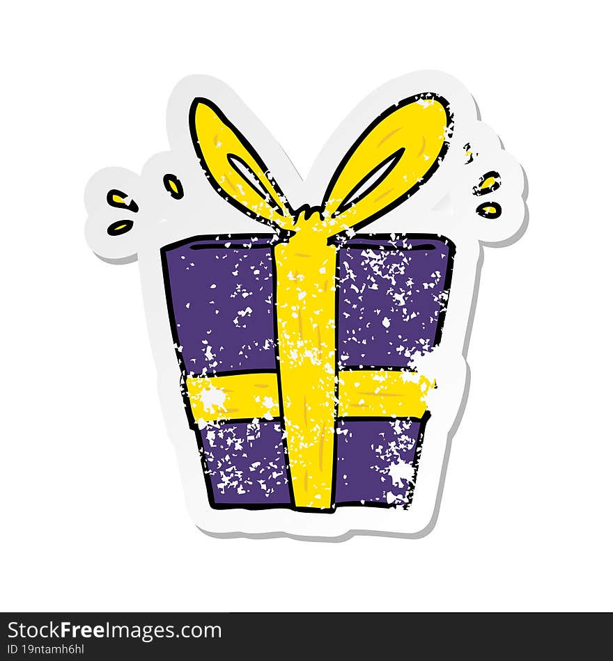 Distressed Sticker Of A Cartoon Wrapped Gift