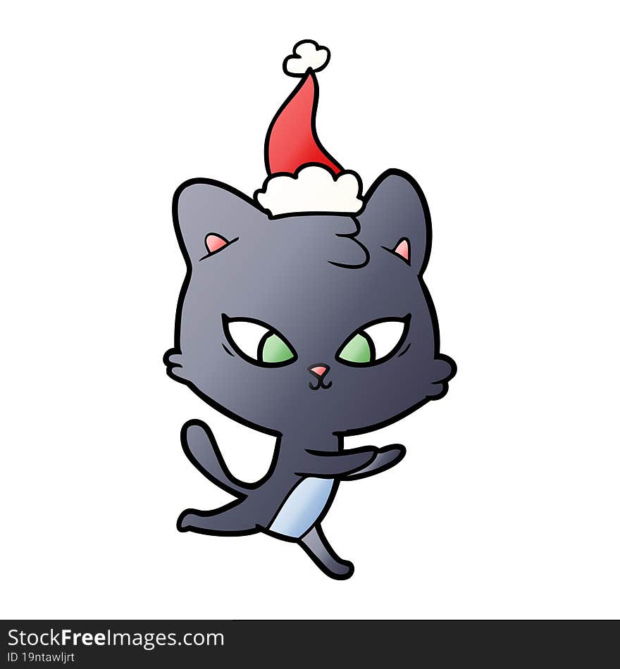 cute gradient cartoon of a cat wearing santa hat