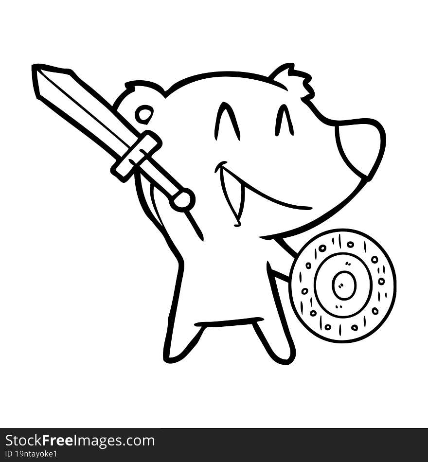 laughing bear cartoon with sword and shield. laughing bear cartoon with sword and shield