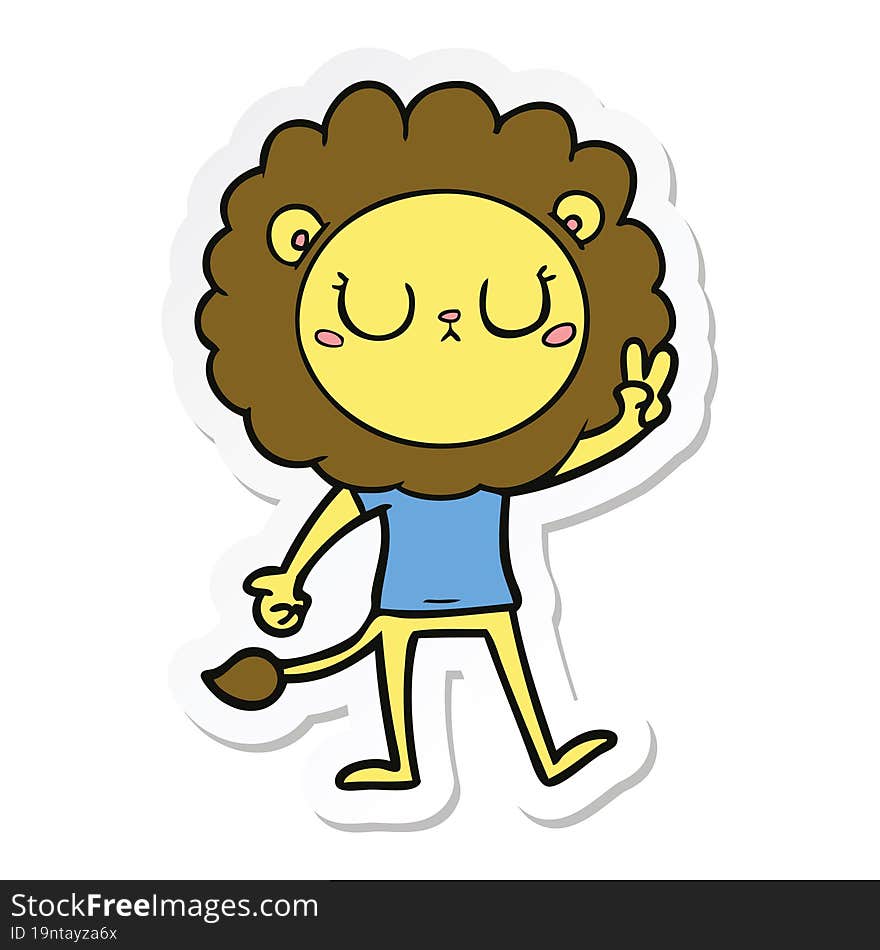 sticker of a cartoon lion giving peac sign