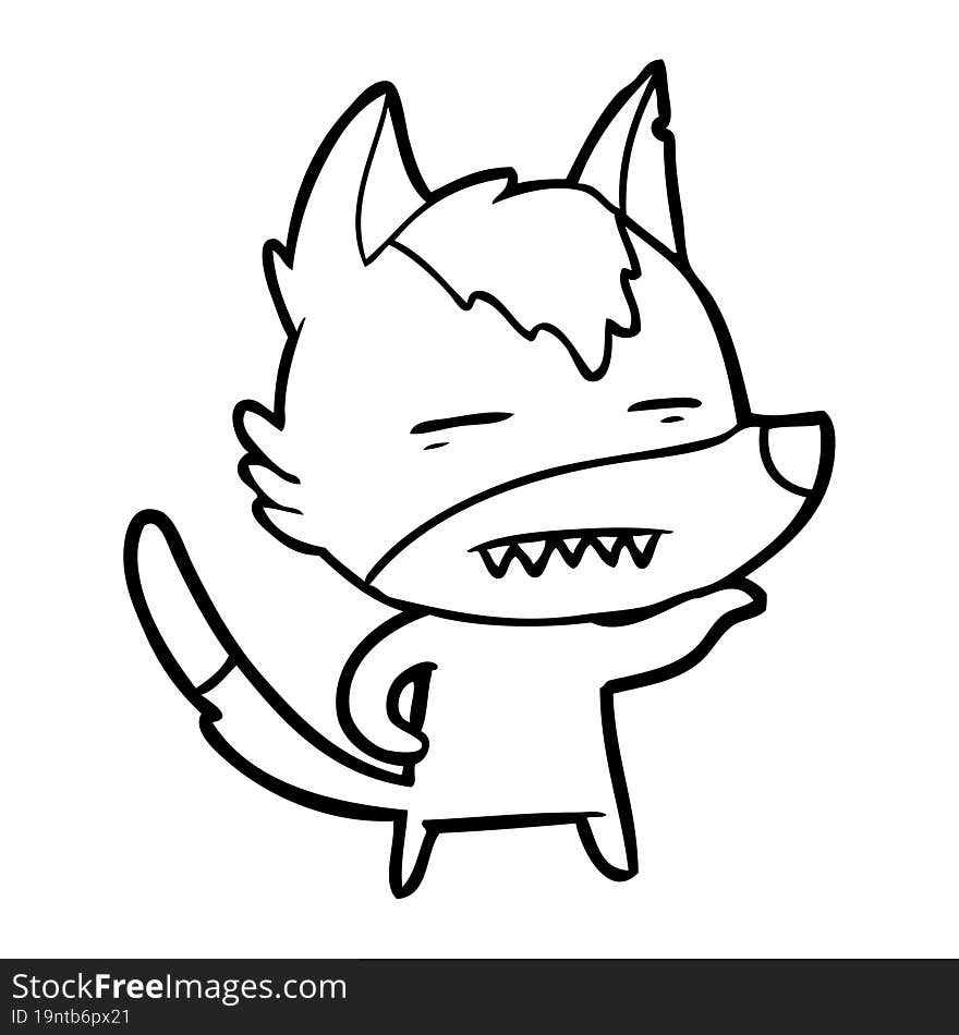 cartoon wolf showing teeth. cartoon wolf showing teeth