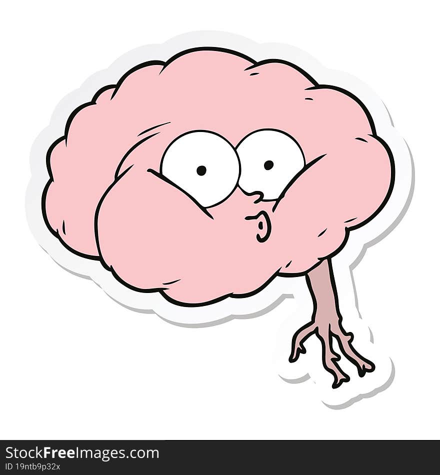 sticker of a cartoon impressed brain