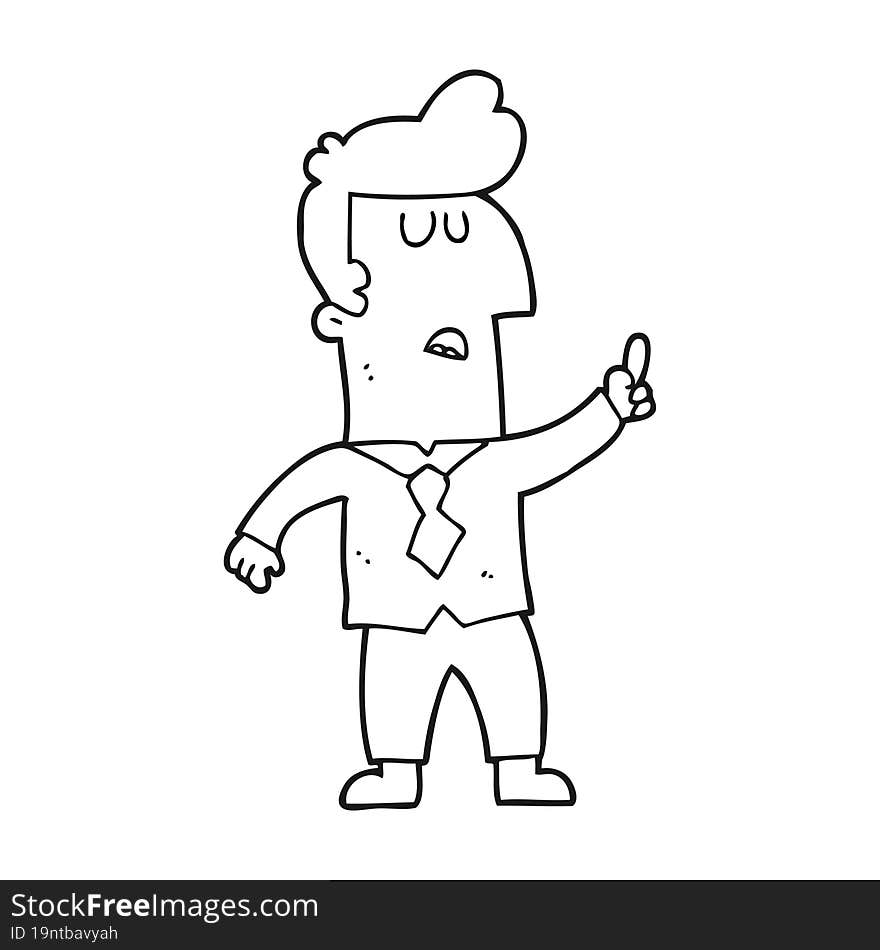 freehand drawn black and white cartoon businessman