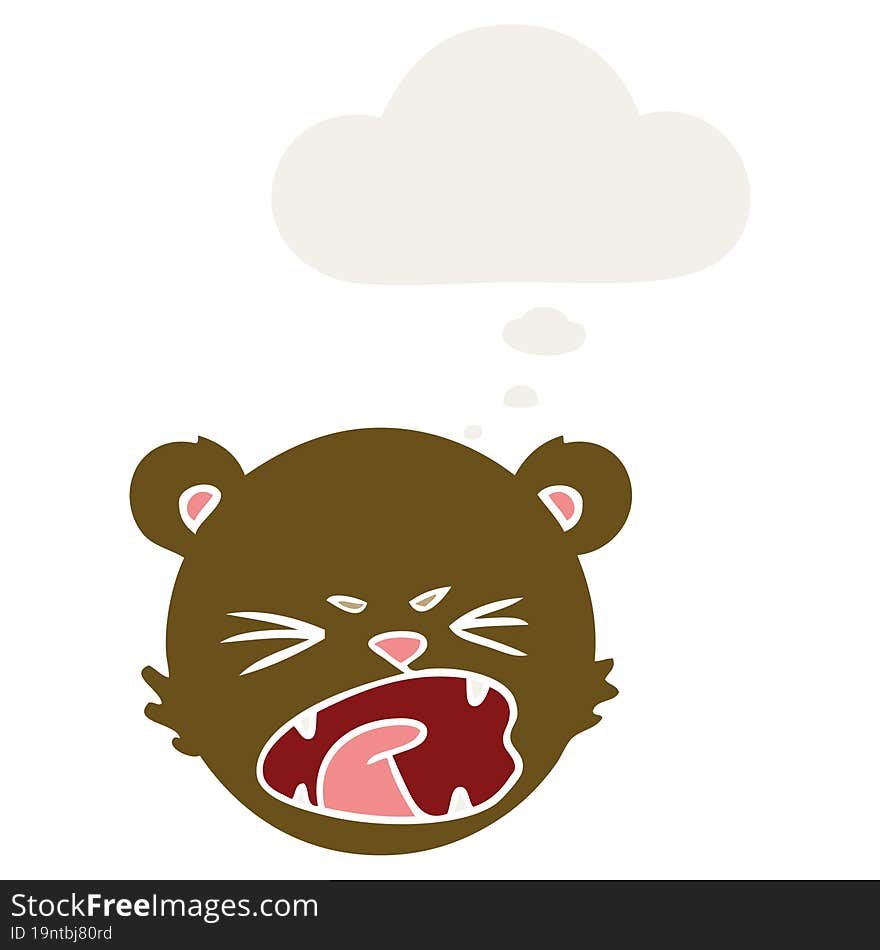 cute cartoon teddy bear face with thought bubble in retro style