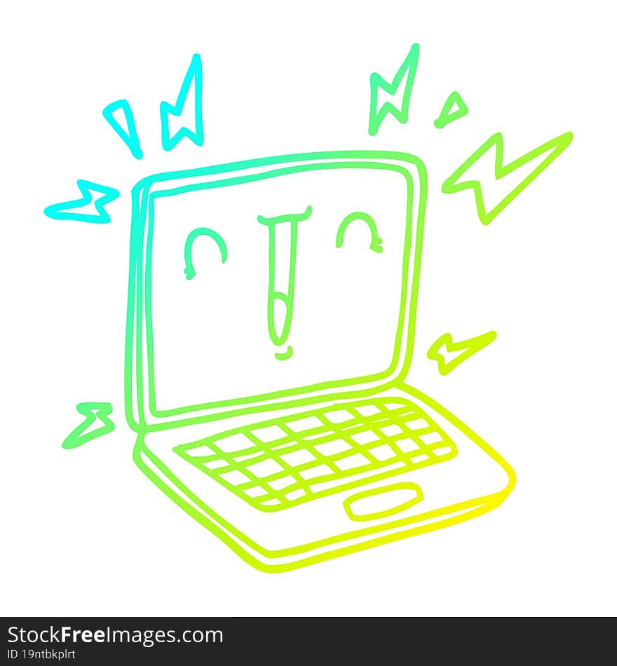 cold gradient line drawing of a cartoon laptop computer