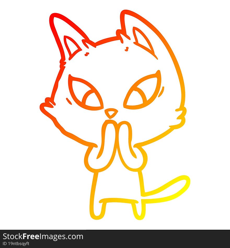 Warm Gradient Line Drawing Confused Cartoon Cat