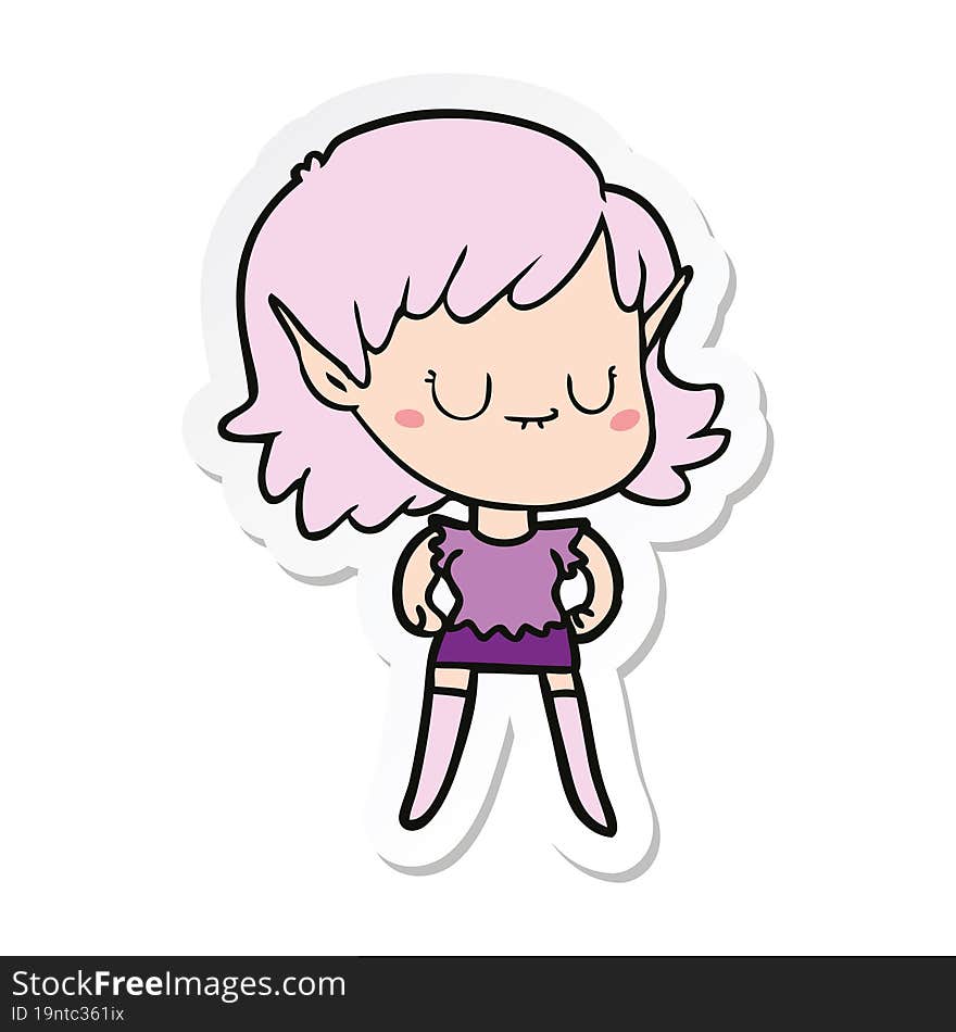 sticker of a happy cartoon elf girl