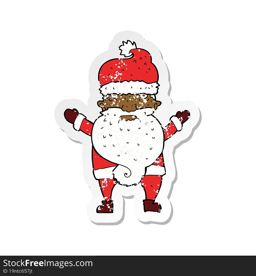 retro distressed sticker of a cartoon grumpy santa