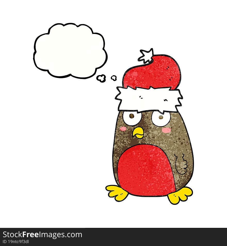 Thought Bubble Textured Cartoon Christmas Robin