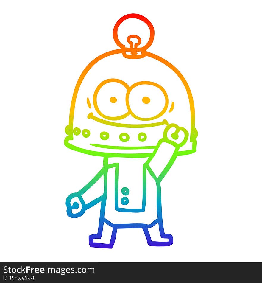 Rainbow Gradient Line Drawing Happy Carton Robot With Light Bulb