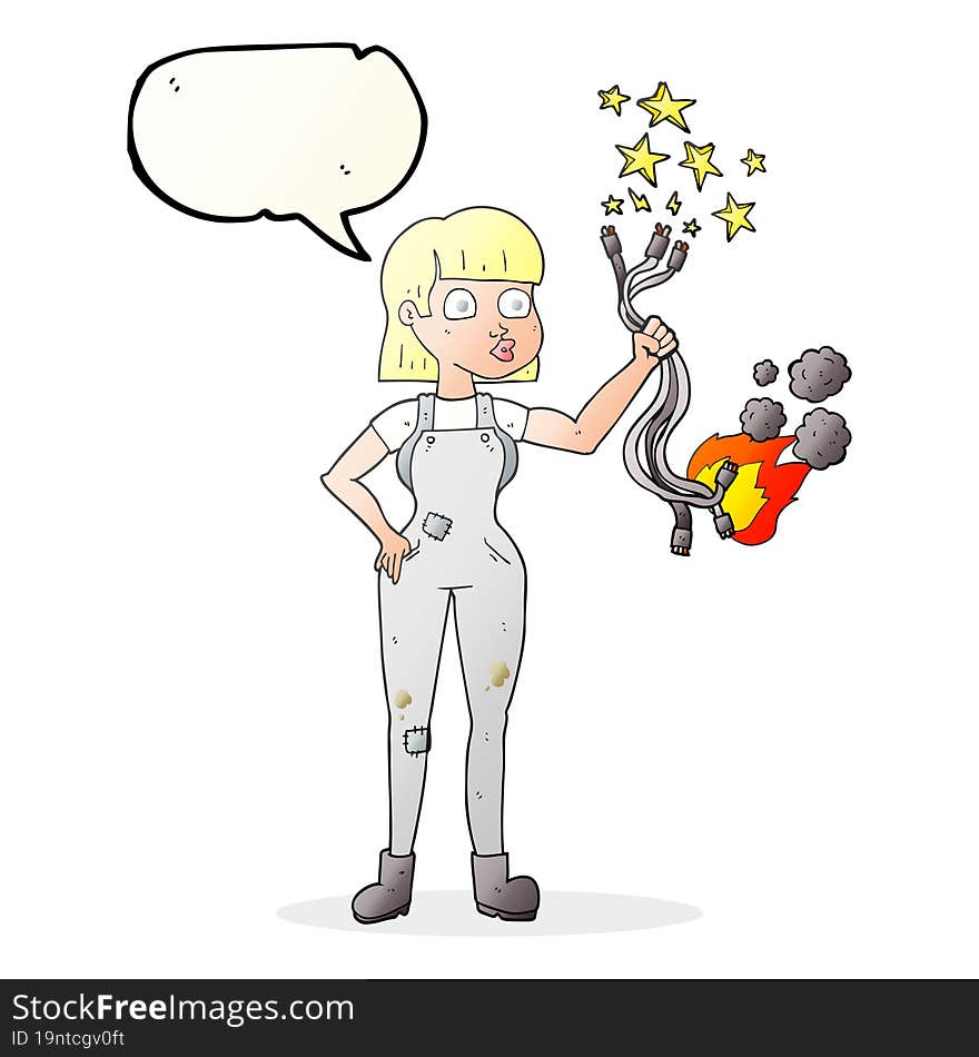 Speech Bubble Cartoon Female Electrician