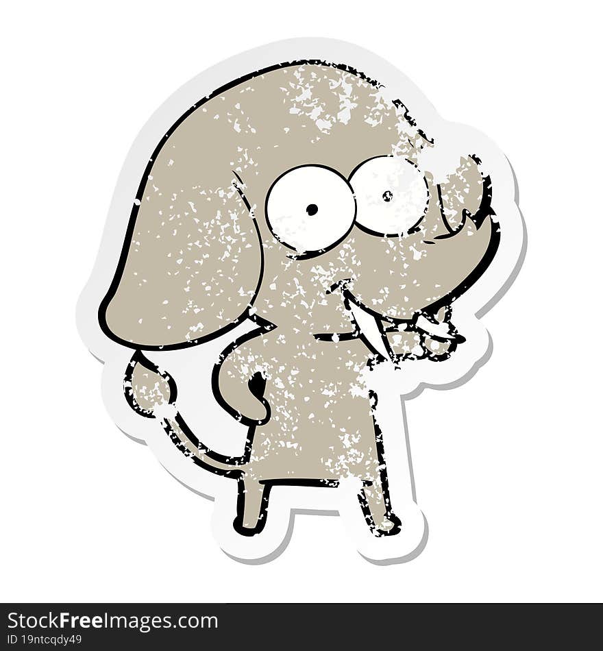 distressed sticker of a happy cartoon elephant