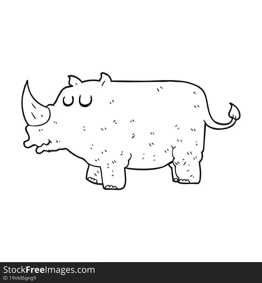 freehand drawn black and white cartoon rhino