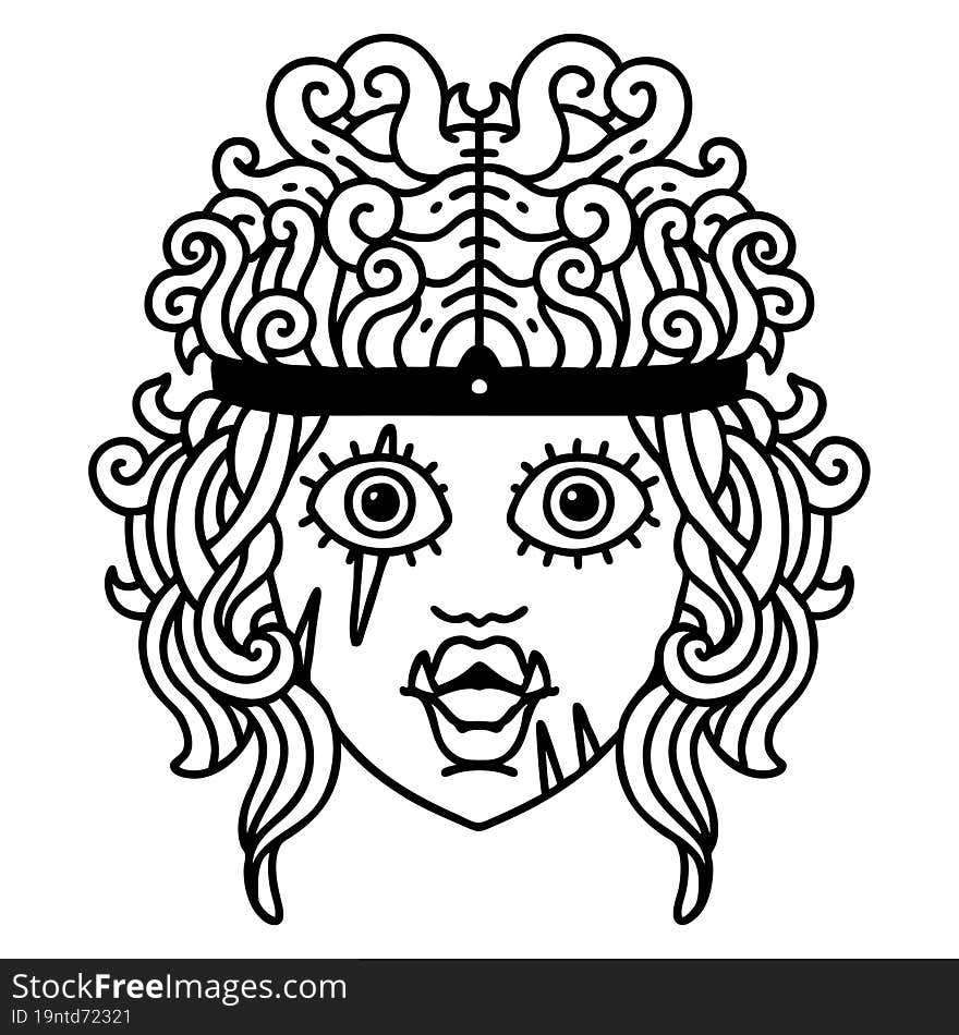 Black and White Tattoo linework Style orc barbarian character face. Black and White Tattoo linework Style orc barbarian character face