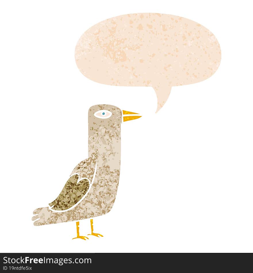 Cartoon Bird And Speech Bubble In Retro Textured Style