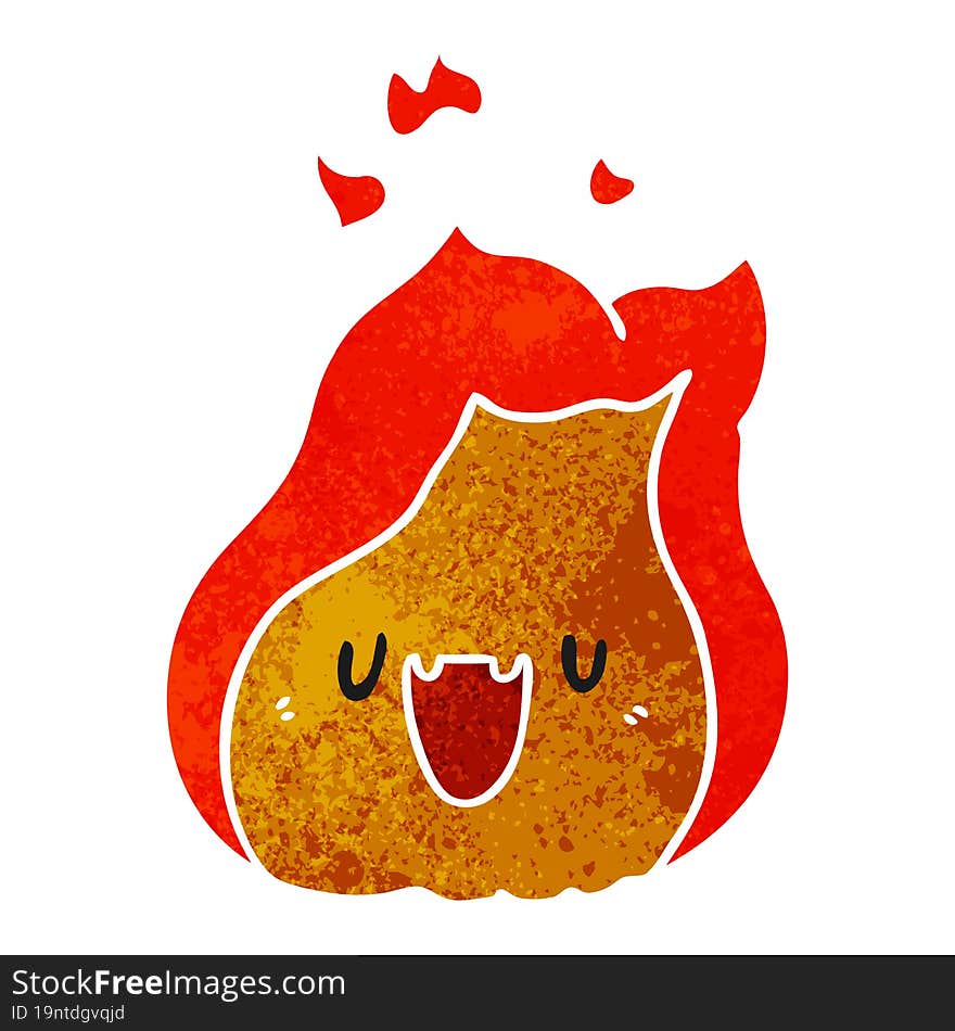 retro cartoon illustration kawaii cute fire flame. retro cartoon illustration kawaii cute fire flame