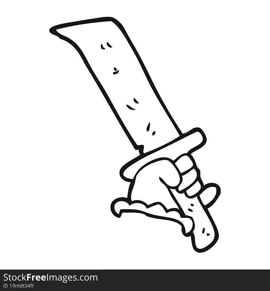 Black And White Cartoon Hand With Sword