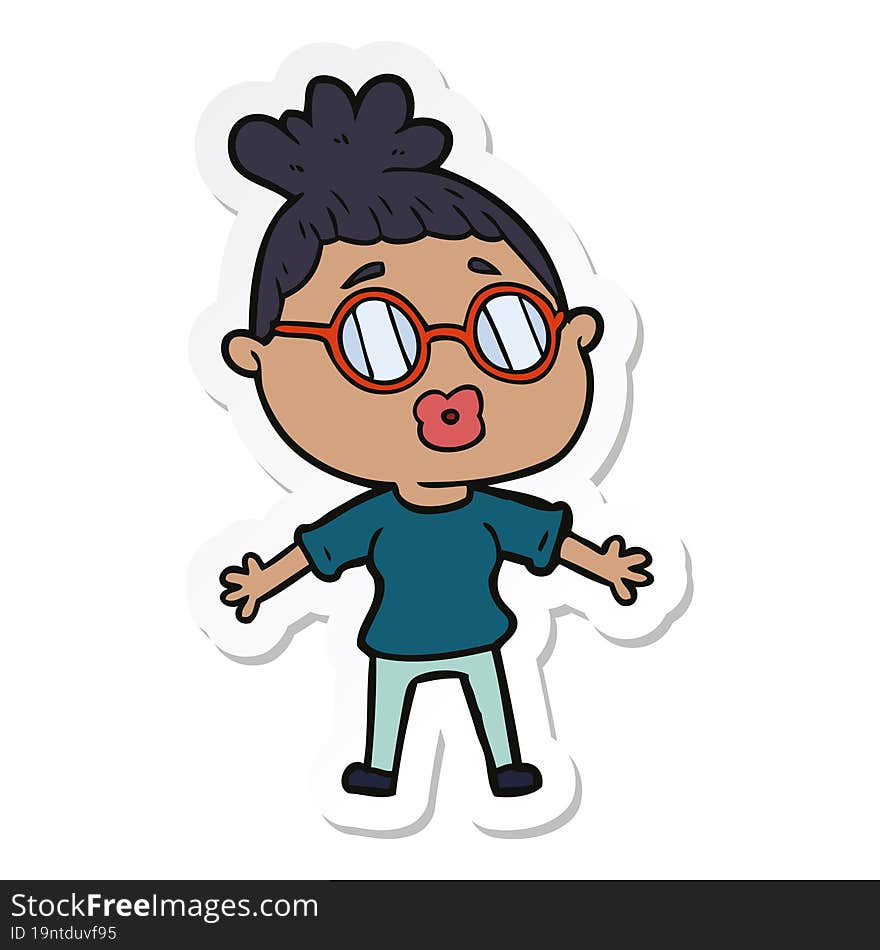 sticker of a cartoon woman wearing spectacles