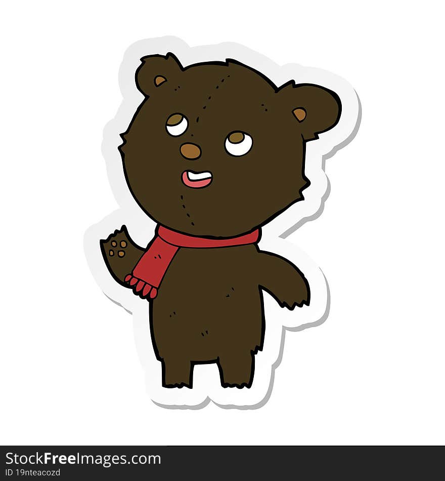 Sticker Of A Cartoon Black Bear Wearing Scarf