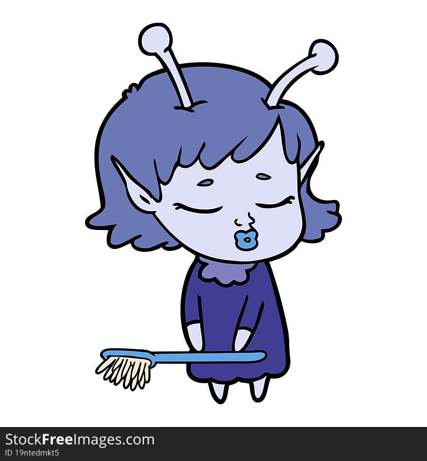 cute alien girl cartoon cleaning. cute alien girl cartoon cleaning