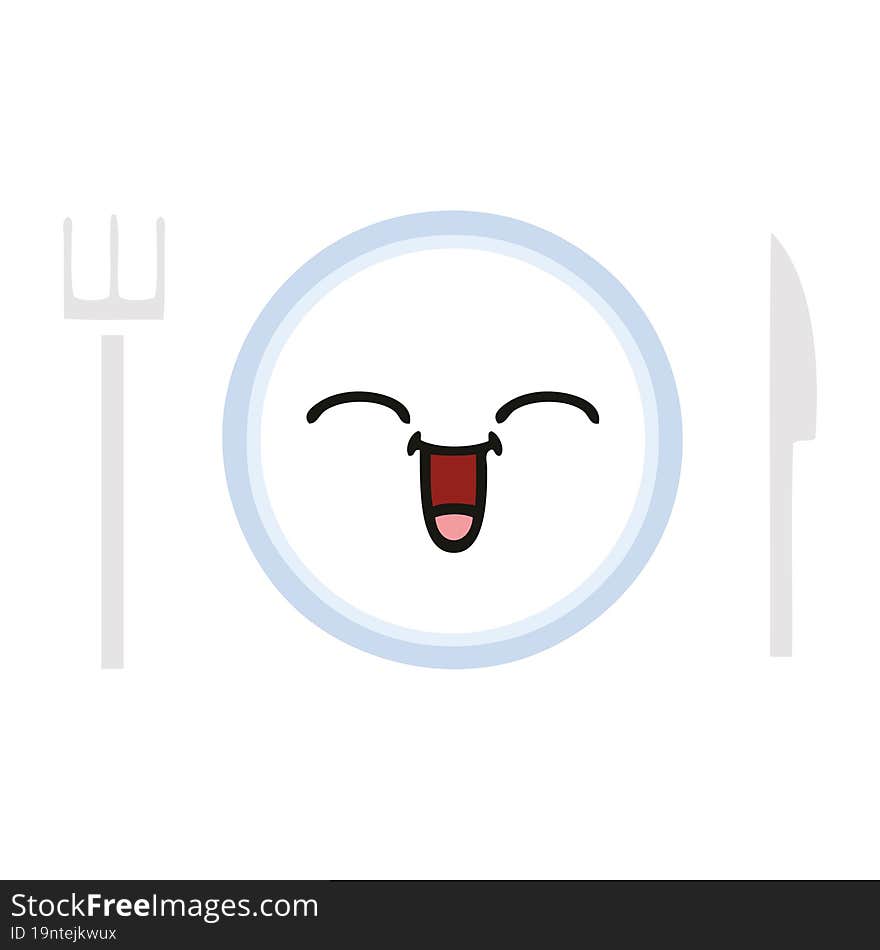 flat color retro cartoon of a dinner plate